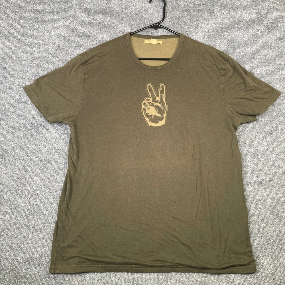 John Varvatos USA Mens XL Olive Green Peace Sign Graphic Applique T-Shirt